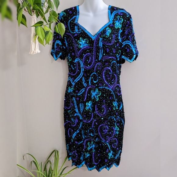 Laurence Kazar New York Silk Siquence Dress - Picture 1 of 10